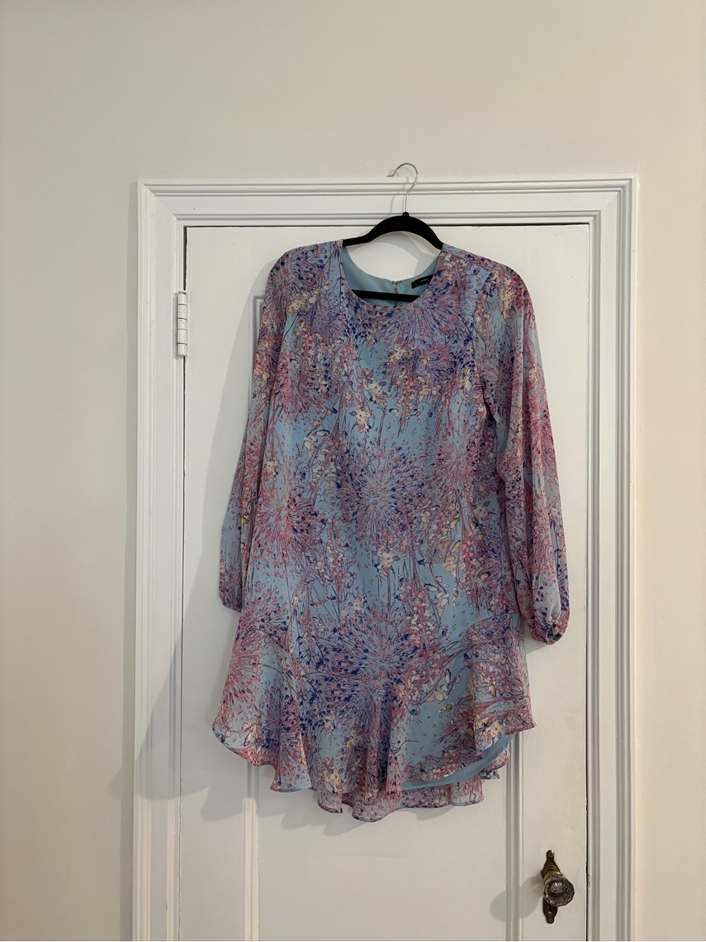 BCBGMaxAzria Pastel Blue Floral High-Low Chiffon Dress